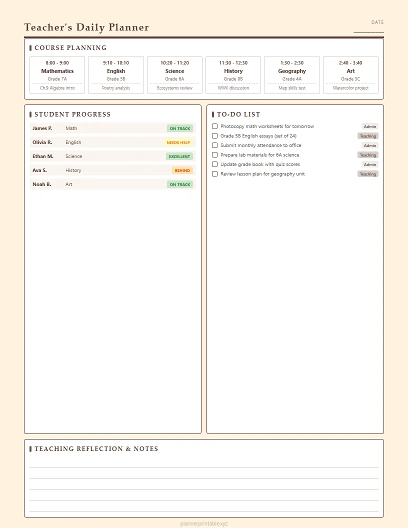 Classic Teacher Daily Planner